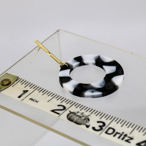 Handmade Earrings - Large Drop Hoop Resin Earrings - Sage Green, White- NEW - Picture 2 of 2